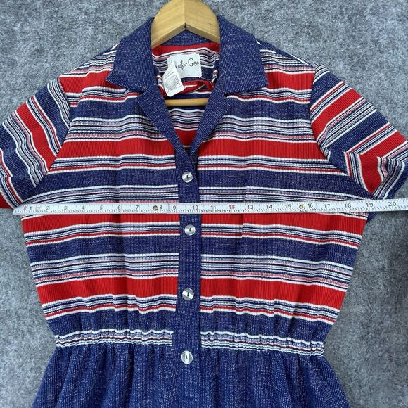 Vintage Jennifer Gee Dress Womens 14 Blue Red Collared 70s Schoolgirl Academia - Picture 5 of 9